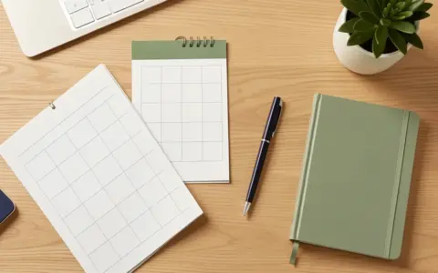 Blank financial goal planners on an organized desk
