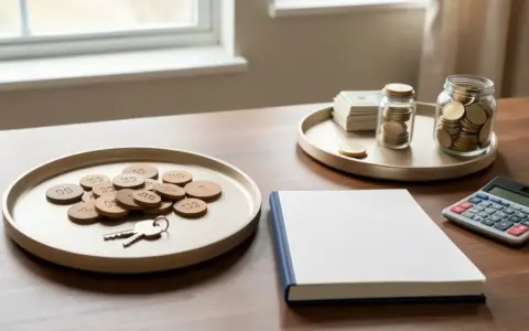 Two trays representing assets and liabilities for a net worth calculation